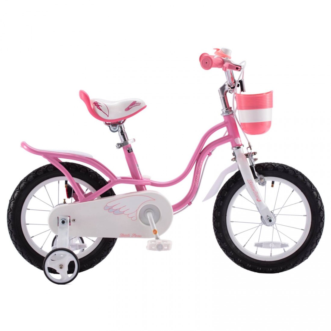 RoyalBaby Little Swan – Vélo Enfant 14 Pouces – Rose – Cadre Cygne – Panier, Roues Stabilisatrices – Dès 3 Ans