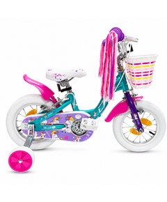 Bicicleta Copii DHS Unicorn - 12 Inch, Albastru/Roz