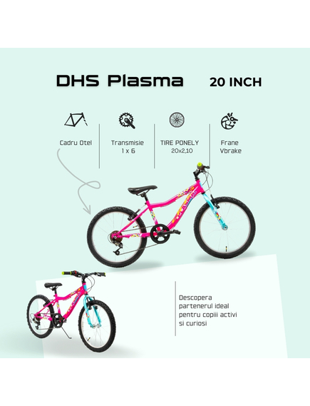 Bicicleta Copii DHS Plasma - 20 Inch, Roz Bicicleta Copii DHS Plasma - 20 Inch, Roz