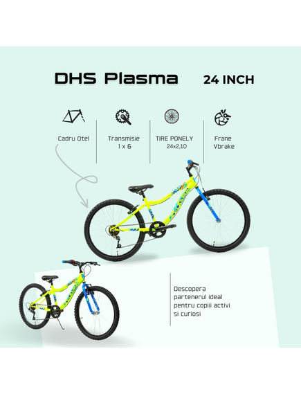 Bicicleta Copii DHS Plasma - 24 Inch, Galben Bicicleta Copii DHS Plasma - 24 Inch, Galben