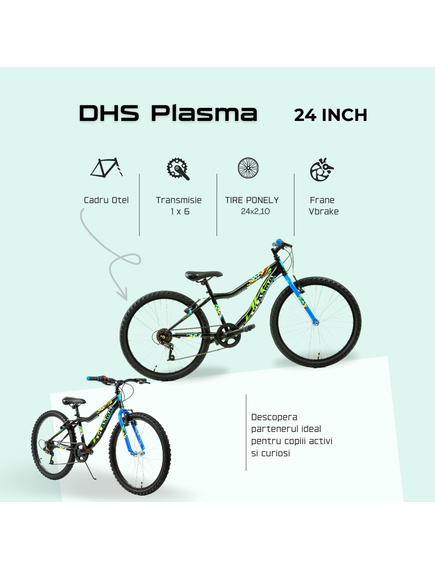 Bicicleta Copii DHS Plasma - 24 Inch, Negru-Albastru Bicicleta Copii DHS Plasma - 24 Inch, Negru-Albastru