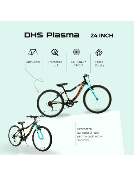 Bicicleta Copii DHS Plasma - 24 Inch, Negru-Roz Bicicleta Copii DHS Plasma - 24 Inch, Negru-Roz