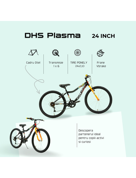 Bicicleta Copii DHS Plasma - 24 Inch, Negru Bicicleta Copii DHS Plasma - 24 Inch, Negru