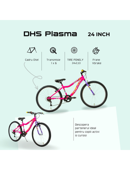 Bicicleta Copii DHS Plasma - 24 Inch, Roz