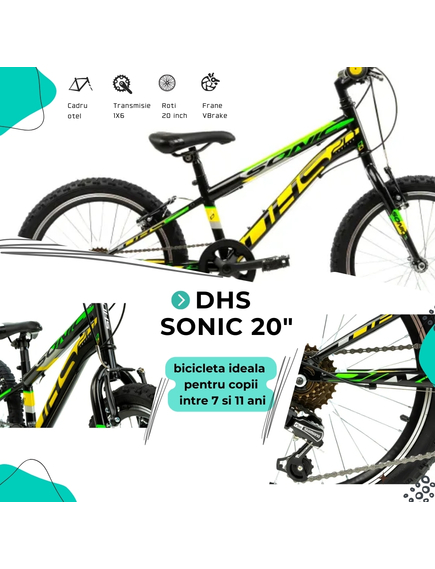 Bicicleta Copii DHS Sonic - 20 Inch, Negru