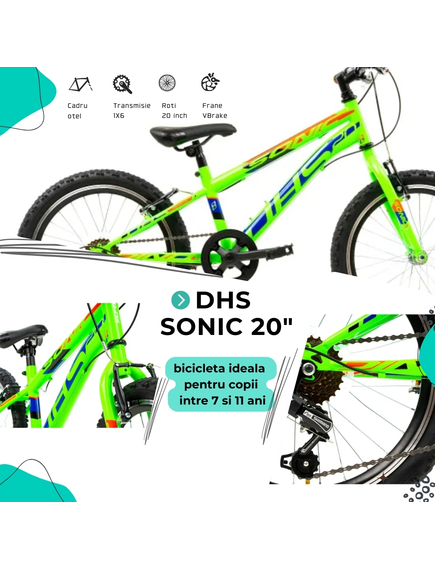 Bicicleta Copii DHS Sonic - 20 Inch, Verde Bicicleta Copii DHS Sonic - 20 Inch, Verde