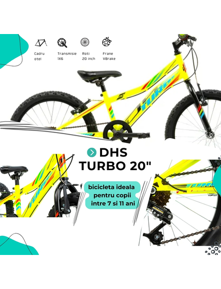 Bicicleta Copii DHS Turbo - 20 Inch, Verde Bicicleta Copii DHS Turbo - 20 Inch, Verde