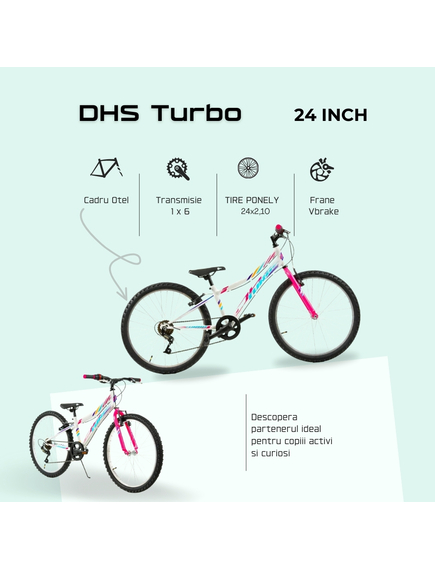 Bicicleta Copii DHS Turbo - 24 Inch, Alb