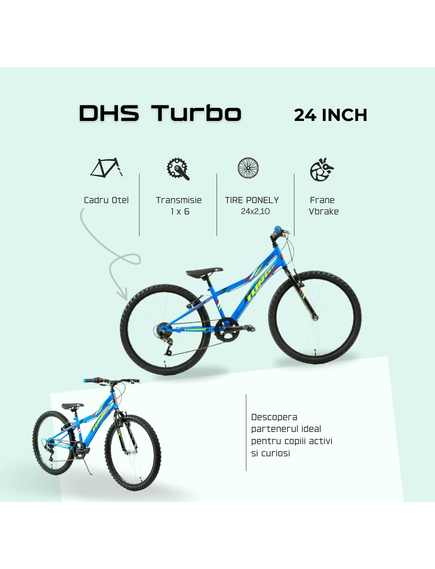 Bicicleta Copii DHS Turbo - 24 Inch, Albastru Bicicleta Copii DHS Turbo - 24 Inch, Albastru