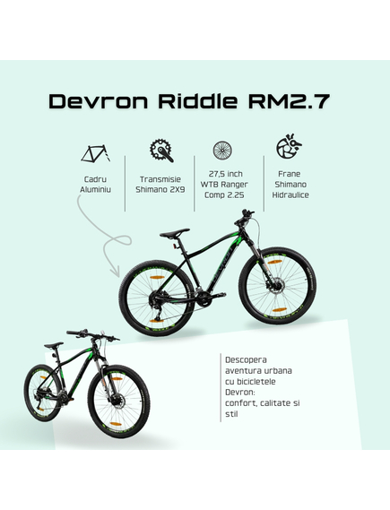 Bicicleta Mtb Devron 2023 RM2.7 - 27.5 Inch, S, Negru Bicicleta Mtb Devron 2023 RM2.7 - 27.5 Inch, S, Negru