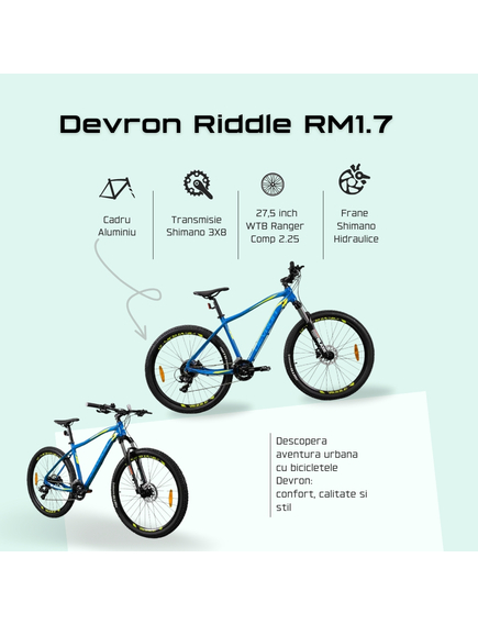 Bicicleta Mtb Devron 2023 RM1.7 - 27.5 Inch, L, Albastru Bicicleta Mtb Devron 2023 RM1.7 - 27.5 Inch, L, Albastru