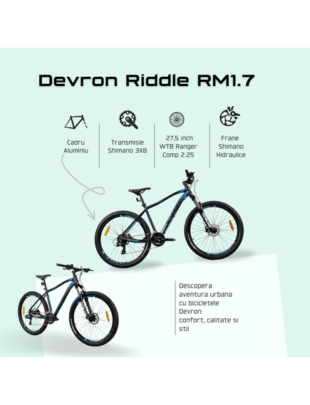 Bicicleta Mtb Devron 2023 RM1.7 - 27.5 Inch, M, Gri Bicicleta Mtb Devron 2023 RM1.7 - 27.5 Inch, M, Gri