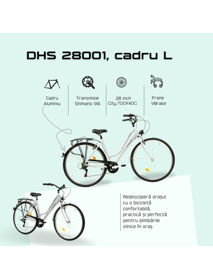 Bicicleta Oras Dhs City 28001 - 28 Inch, L, Argintiu