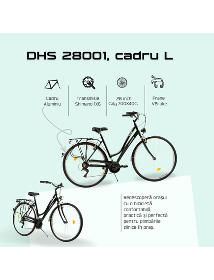 Bicicleta Oras Dhs City 28001 - 28 Inch, L, Negru