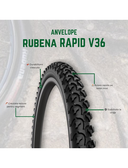 Anvelopa Bicicleta Rubena 26 x 2,00 52-559 V36 RAPID Anvelopa Bicicleta Rubena 26 x 2,00 52-559 V36 RAPID