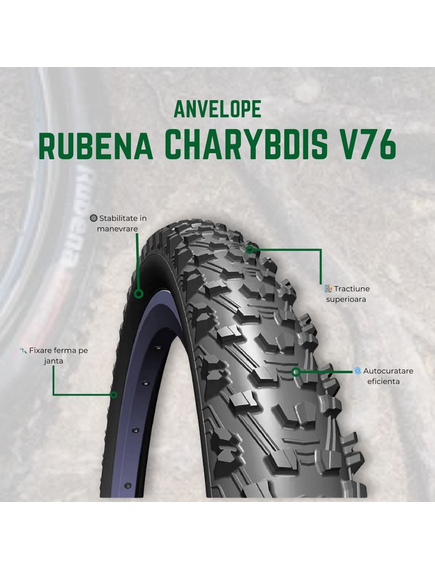 Anvelopa Bicicleta Rubena 26 x 2,25 57-559 CHARYBDIS V76, Negru