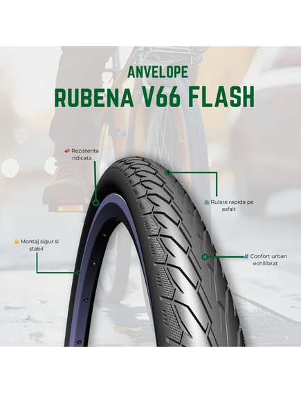 Anvelopa Bicicleta Rubena 700 x 32C 32-622 FLASH V66, Negru