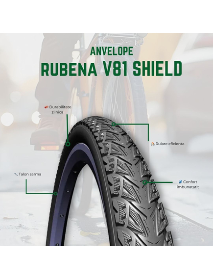 Anvelopa Bicicleta Rubena 700 x 38C 40-622 SHIELD V81, Negru
