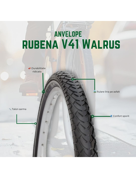 Anvelopa Bicicleta Rubena V41 Walrus - 28 x 1.75 Inch, Negru