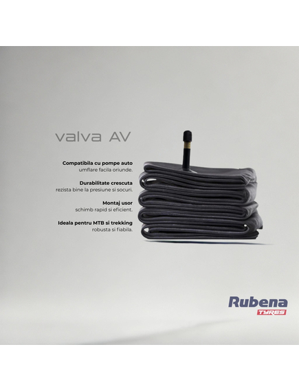 Camera Bicicleta Rubena Av40 - 28/29 x 1.75 - 2.45 Inch, Negru