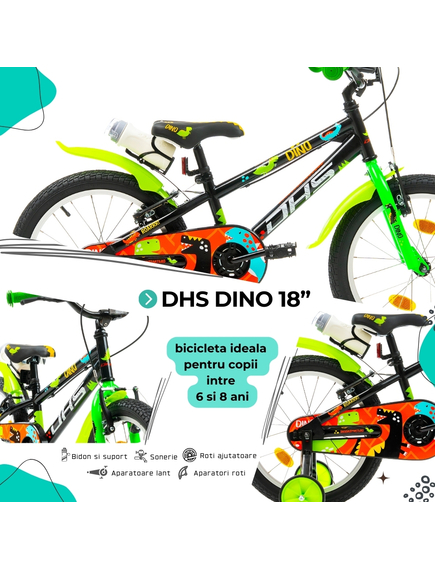 Bicicleta Copii DHS Dino - 18 Inch, Negru Bicicleta Copii DHS Dino - 18 Inch, Negru