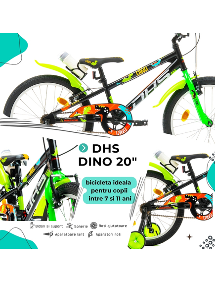 Bicicleta Copii DHS Dino - 20 Inch, Negru