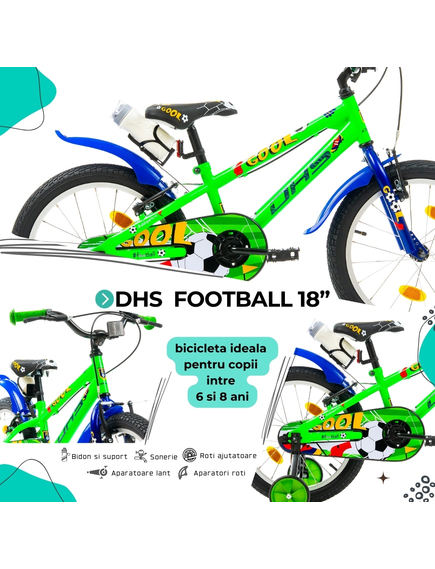 Bicicleta Copii DHS Football - 18 Inch, Verde