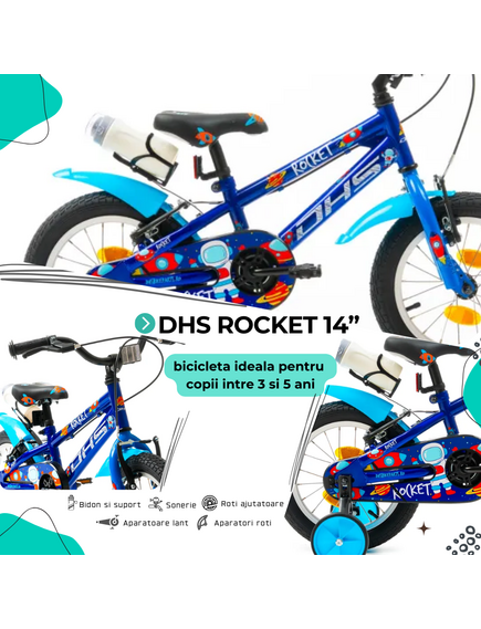 Bicicleta Copii DHS Rocket - 14 Inch, Albastru