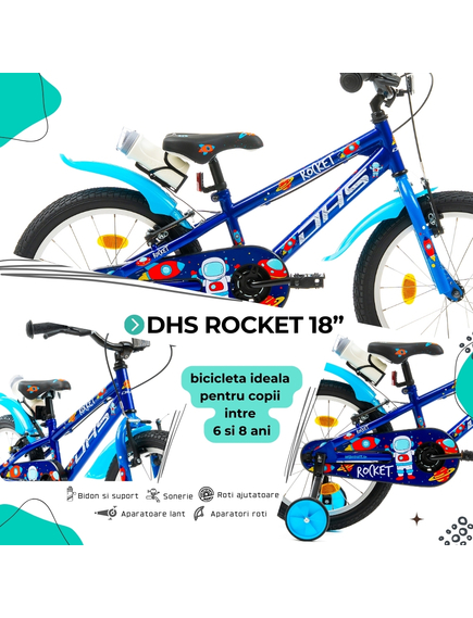 Bicicleta Copii DHS Rocket - 18 Inch, Albastru