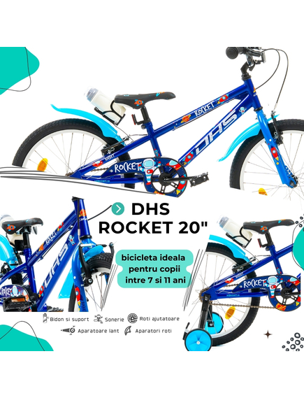 Bicicleta Copii DHS Rocket - 20 Inch, Albastru