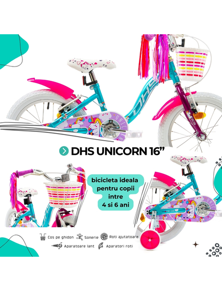 Bicicleta Copii DHS Unicorn - 16 Inch, Albastru Bicicleta Copii DHS Unicorn - 16 Inch, Albastru