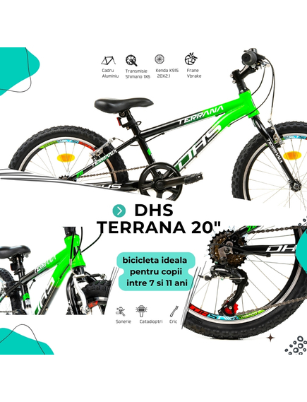 Bicicleta Copii Dhs Terrana 2023 - 20 Inch, Negru/Verde Bicicleta Copii Dhs Terrana 2023 - 20 Inch, Negru/Verde