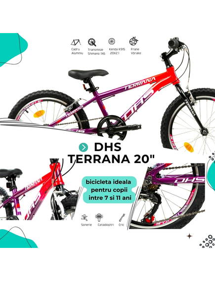 Bicicleta Copii Dhs Terrana 2023 - 20 Inch, Violet/Roz Bicicleta Copii Dhs Terrana 2023 - 20 Inch, Violet/Roz