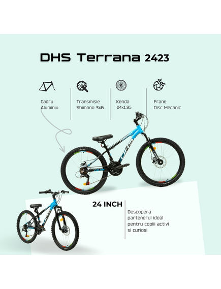 Bicicleta Copii Dhs Terrana 2423 - 24 Inch, Negru/Albastru Bicicleta Copii Dhs Terrana 2423 - 24 Inch, Negru/Albastru