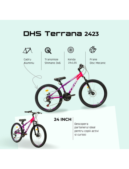 Bicicleta Copii Dhs Terrana 2423 - 24 Inch, Violet/Roz