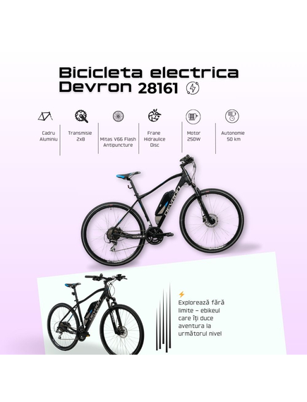 Bicicleta Electrica Devron 28161 - 28 Inch, 530mm, Negru Mat Bicicleta Electrica Devron 28161 - 28 Inch, 530mm, Negru Mat