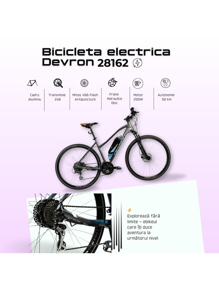Bicicleta Electrica Devron 28162 - 28 Inch, L, Gri Bicicleta Electrica Devron 28162 - 28 Inch, L, Gri