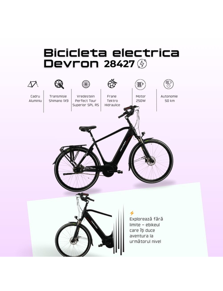 Bicicleta Electrica Devron 28427 - 28 Inch, L, Negru mat