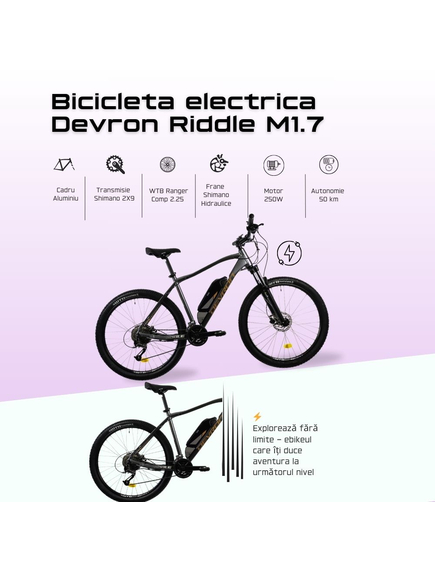 Bicicleta Electrica Devron Riddle M1.7 - 27.5 Inch, 520 mm, Gri