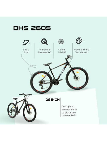 Bicicleta Mtb Dhs 2605 - 26 inch, M, Negru/Rosu Bicicleta Mtb Dhs 2605 - 26 inch, M, Negru/Rosu