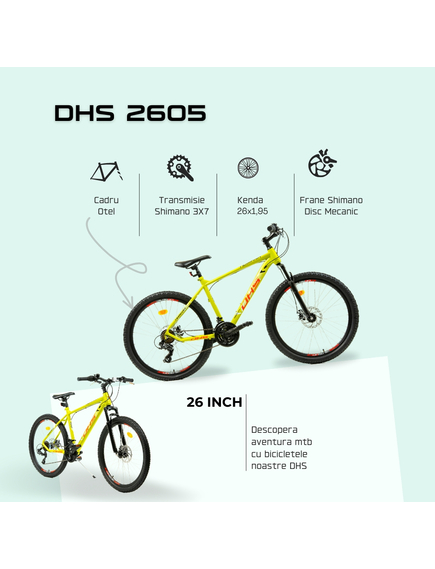 Bicicleta Mtb Dhs 2605 - 26 inch, M, Verde Bicicleta Mtb Dhs 2605 - 26 inch, M, Verde
