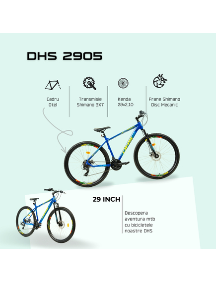 Bicicleta Mtb Dhs 2905 - 29 inch, M, Albastru-Galben Bicicleta Mtb Dhs 2905 - 29 inch, M, Albastru-Galben