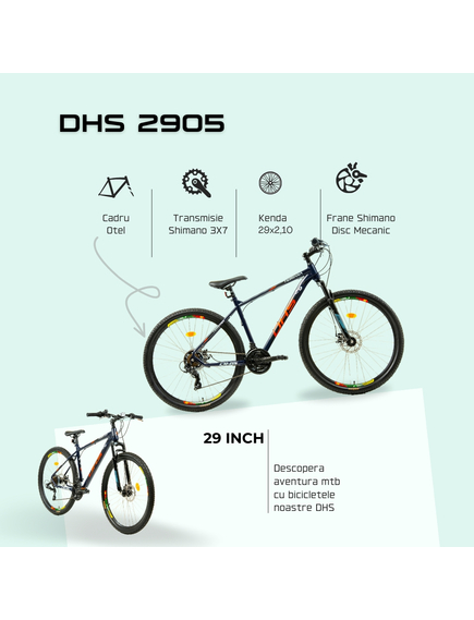 Bicicleta Mtb Dhs 2905 - 29 inch, M, Indigo/Rosu Bicicleta Mtb Dhs 2905 - 29 inch, M, Indigo/Rosu