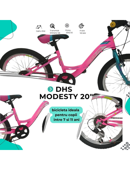 Bicicleta Copii DHS Modesty - 20 Inch, Roz Bicicleta Copii DHS Modesty - 20 Inch, Roz
