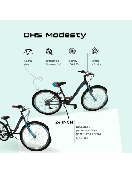Bicicleta Copii DHS Modesty - 24 Inch, Gri Bicicleta Copii DHS Modesty - 24 Inch, Gri