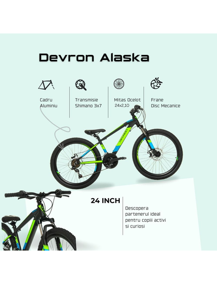 Bicicleta Copii Devron Alaska - 24 Inch, Negru-Verde