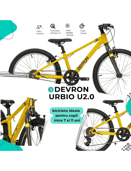 Bicicleta Copii Devron Urbio U2.0 Super Light - 20 Inch, Galben-Gri
