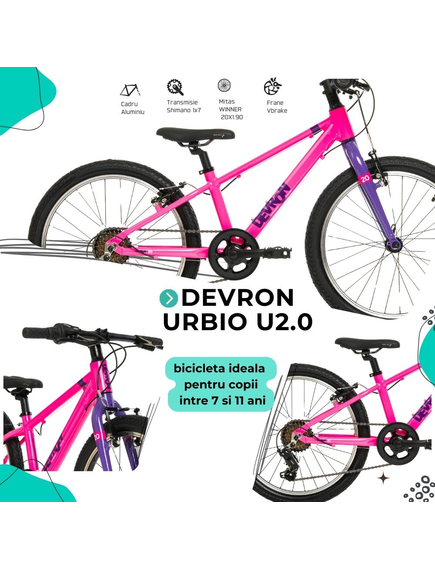 Bicicleta Copii Devron Urbio U2.0 Super Light - 20 Inch, Roz-Mov