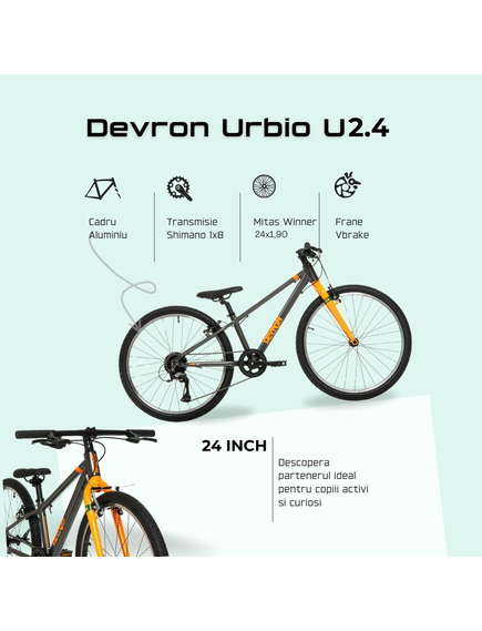 Bicicleta Copii Devron Urbio U2.4 Super Light - 24 Inch, Gri-Portocaliu Bicicleta Copii Devron Urbio U2.4 Super Light - 24 Inch, Gri-Portocaliu
