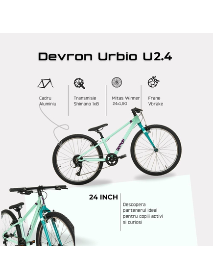 Bicicleta Copii Devron Urbio U2.4 Super Light - 24 Inch, Turcoaz-Verde